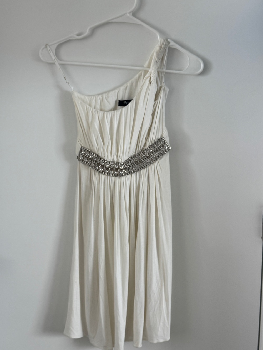 Sky One-Shoulder Ivory Dress with Beaded Waist